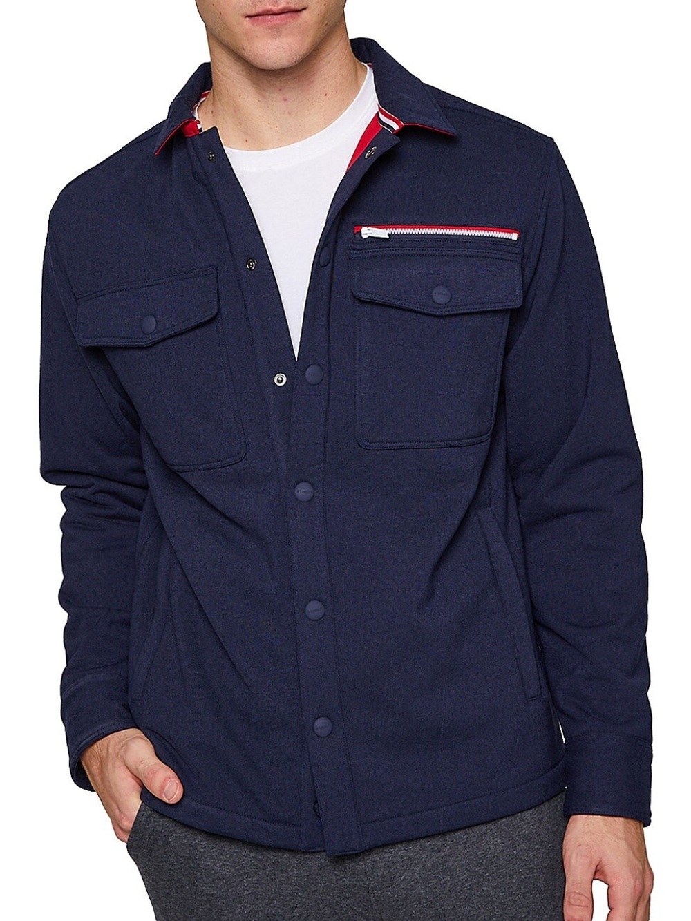 NWT FOURLAPS Explorer Shirt Jacket Men’s XL Navy Red Snap Front Lined Shacket